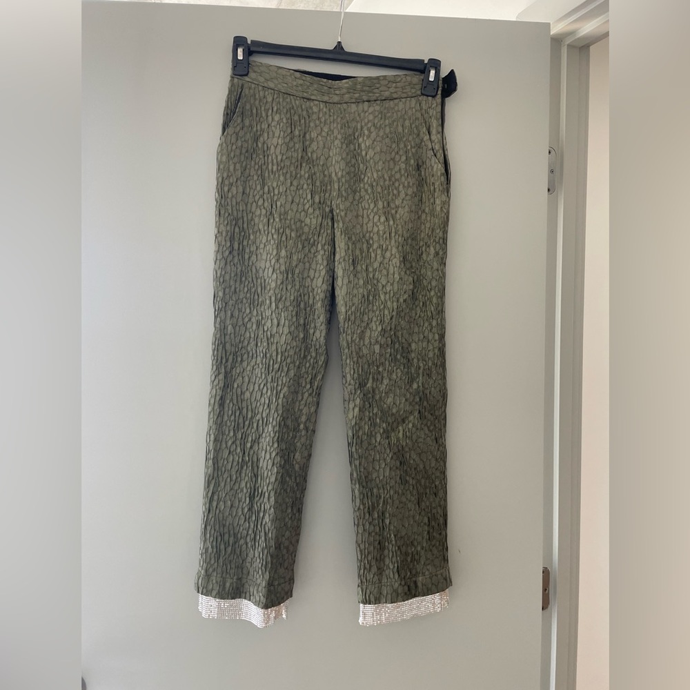 Rachel Comey Green Pants with metallic fringe